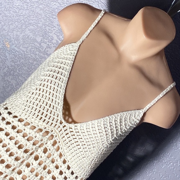 URBAN OUTFITTERS - dress: cream open knit strappy mini w sheer bottom - L - Picture 10 of 16
